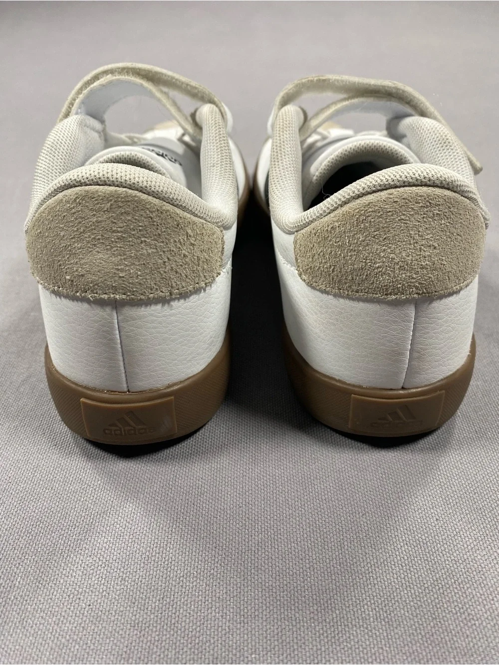 adidas White and Black Kids Velcro Strap Sneakers with Gum Sole